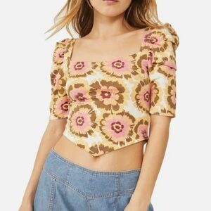 Free People Floral Puff Sleeve Top size XS NWT